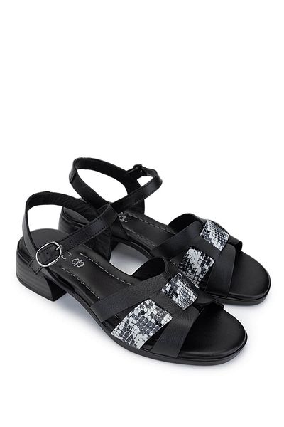 Tamer Tanca Women's Genuine Leather Black Heeled Sandals