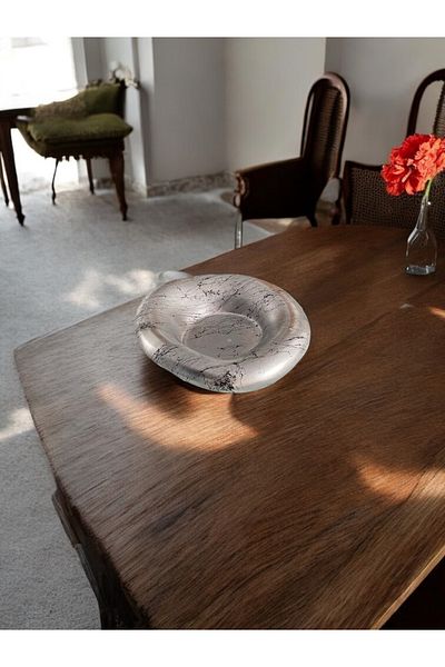ROSSOBİANCA Textured Irregular Decorative Bowl 25 cm Gray Marble Patterned