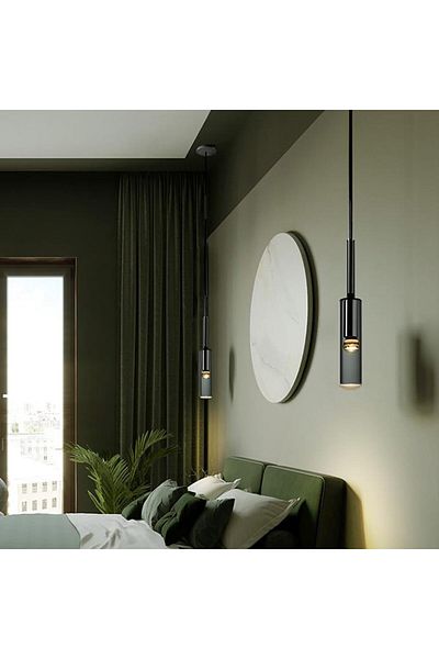 COOYA LED cylindrical glass chandelier, 3W, 3000k, height adjustable, suitable for bedroom ceiling, black