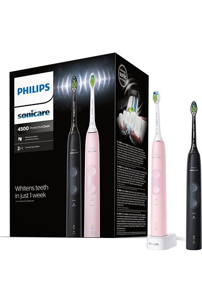 Philips Set periuță de dinți electrică Sonicare Protective Clean 4500, 2 capete (negru/roz)