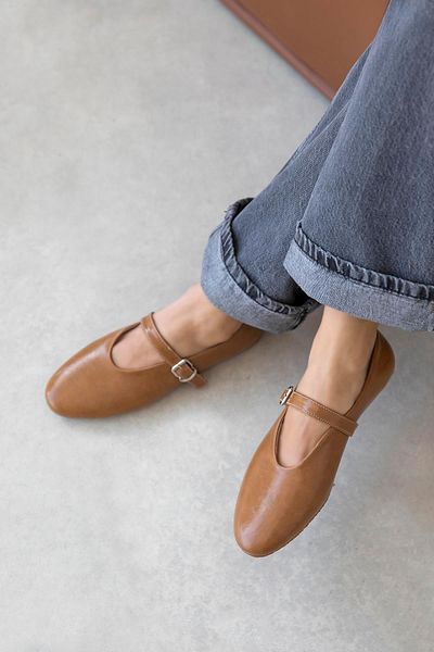 STRASWANS Jun Women's Wrinkled Leather Ballerinas Camel