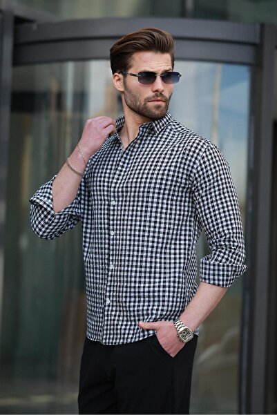 Madmext Siyah Pötikareli Uzun Kollu Erkek Gömlek E6763