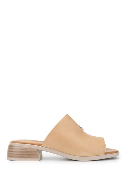 Tamer Tanca Women's Genuine Leather Beige Heeled Slippers