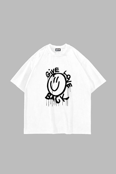 Sekizbiraltı Δώστε Love Back Printed Oversize Unisex Λευκό Tshirt
