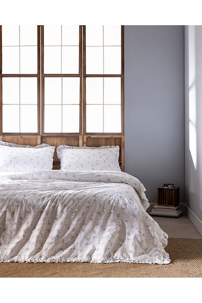 Madame Coco Jules King Size 100% Cotton Ruffle Duvet Cover Set - White