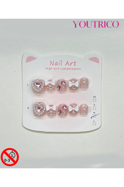 Youtrico أظافر لاصقة للأطفال مصنوعة يدويًا بنسبة 100% على شكل قلب باللون الأخ...