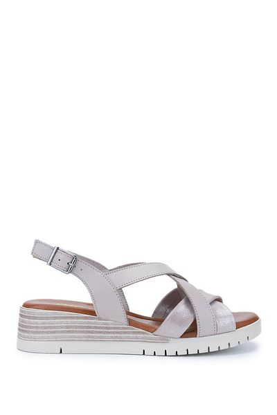 Tamer Tanca Women's Genuine Leather Silver Heeled Sandals