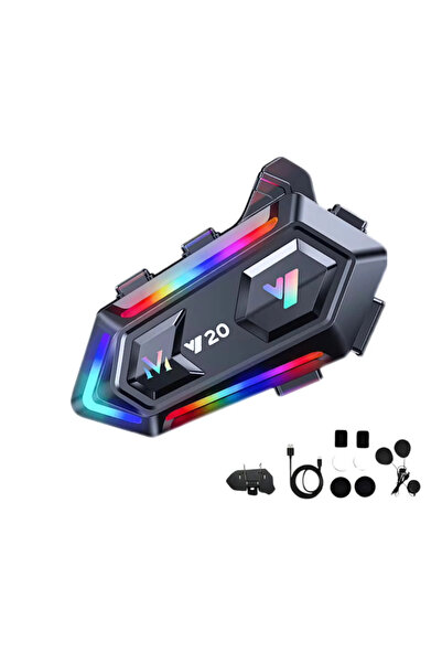 VOOKA Y20 5.3 Motosiklet Kask Kulaklık Intercom Işıklı Motorsiklet Interkom R...