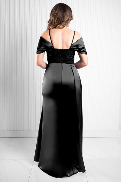 SUBU TASARIM Sequin Sequin Detailed Satin Evening Dress Black Tbs374