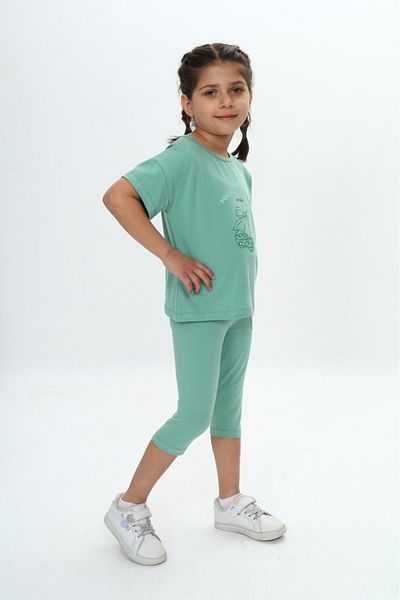 Toontoy Girl's Heart Bow Printed Capri Suit