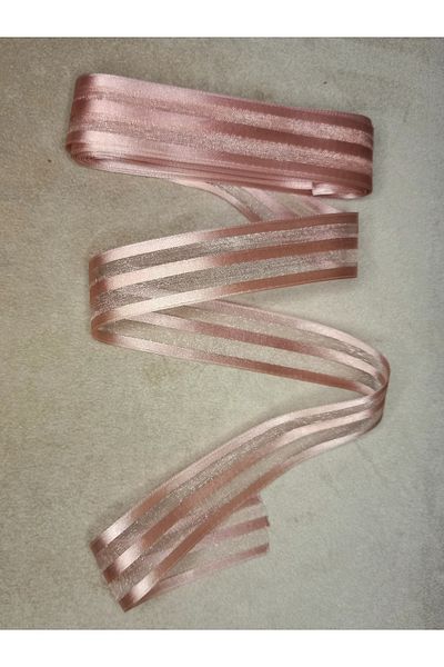 yörük tuhafiye Powder Pink Satin Striped Chiffon Ribbon 3 cm - 10 Meters. Organza Ribbon