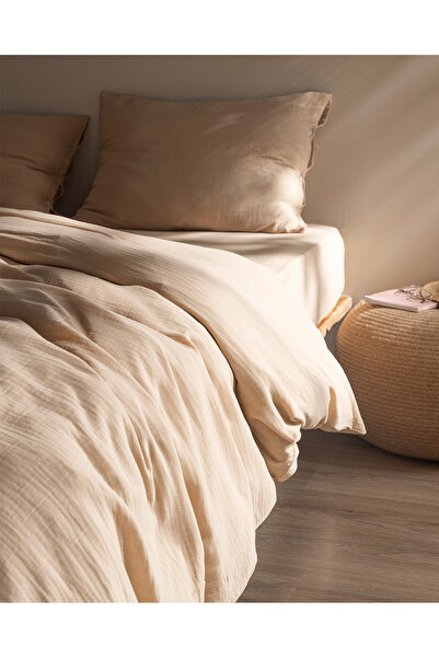 Madame Coco Beige Marla Muslim King Size 100% Cotton Elastic Duvet Cover Set