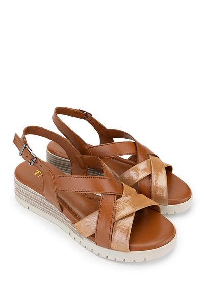 Tamer Tanca Women's Genuine Leather Tan Heeled Sandals