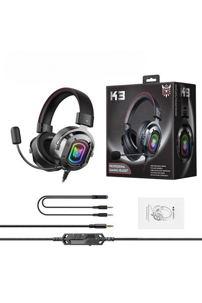 BLEKSY Căști de gaming profesionale, ® K3, surround HD, microfon cu anulare a zgomotului, lumină LED, negru
