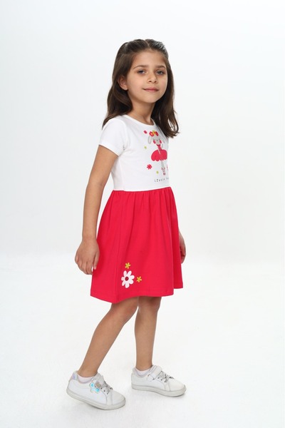 Toontoy Girl's Rabbit Flower Printed Dress