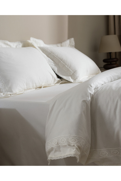 Madame Coco Kaviera Double 100% Cotton Embroidered Duvet Cover Set - White