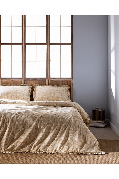 Madame Coco Jules Double Personality 100% Cotton Ruffle Duvet Cover Set - Beige