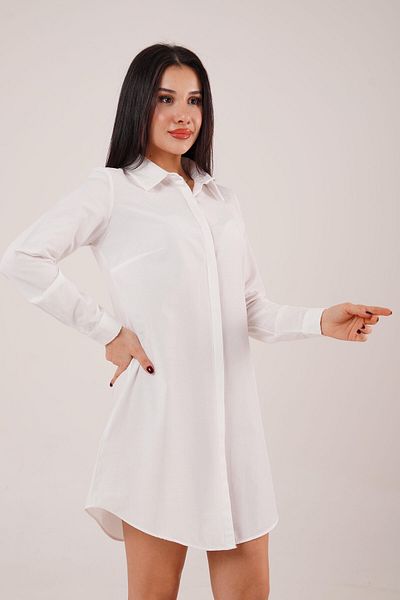 Hipo Trend Long Sleeve Ecru Tunic Shirt Dress