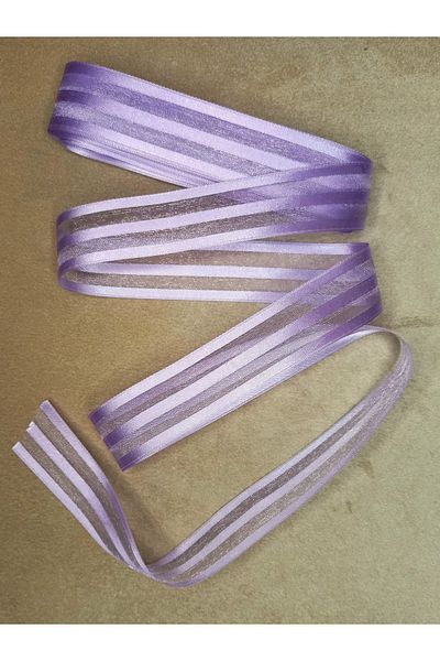 yörük tuhafiye Lilac Satin Striped Chiffon Ribbon 3 cm - 10 Meters. Organza Ribbon