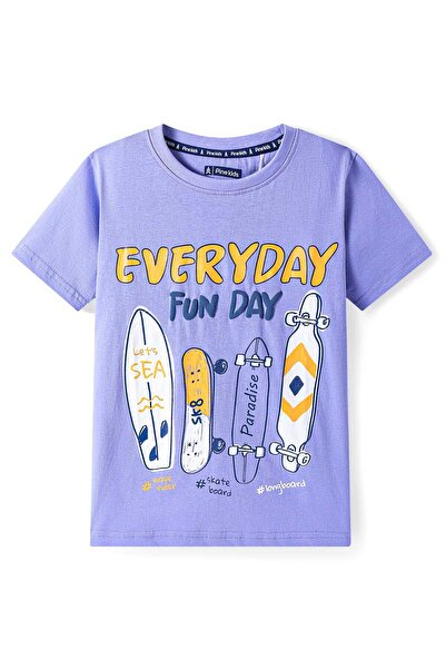 Pine kids تي شيرت Pine Kids من القطن المحبوك بأكمام نصفية مع طباعة نصية - لافندر
