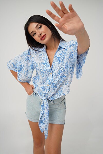 Hipo Trend Cămașă albastră cu model - cu cravată în față