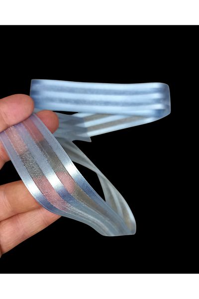 yörük tuhafiye Blue Satin Striped Chiffon Ribbon 3 cm - 10 Meters. Organza Ribbon