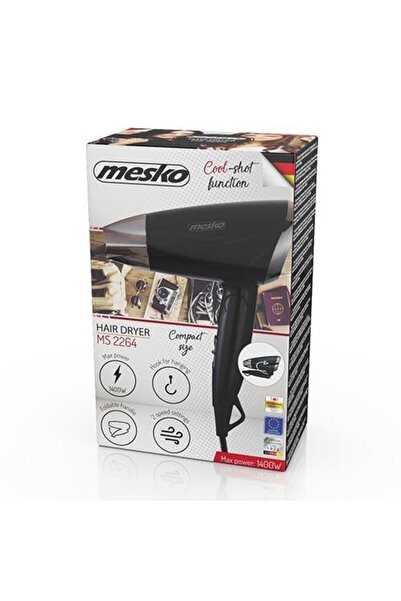MESKO Πιστολάκι μαλλιών Mesko MS2264, 1400 W, 2 ρυθμίσεις θερμοκρασίας, 2 ταχύτητες, πτυσσόμενη λαβή, μαύρο