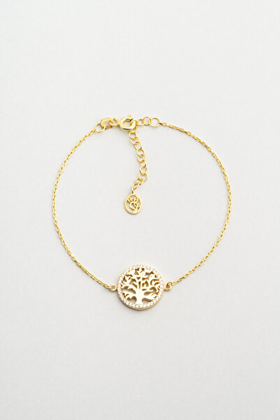 So CHIC... Hayat Ağacı 18 Ayar Sarı Altın Kaplama 20 Cm Gümüş Minimal Bileklik