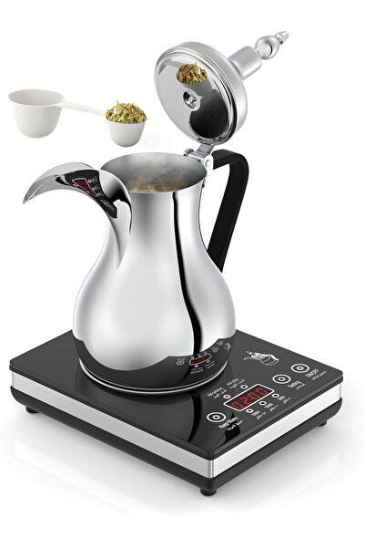 007 Al Saif Turkish Coffee Maker, 0.6 L, Digital Temp & Time Display, Comfortable Handle, Silver