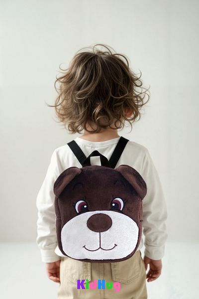 KidHug Gogo Kids Bag Premium Embroidered and Printed - Bear, Feather Fabric, 0-6 Years