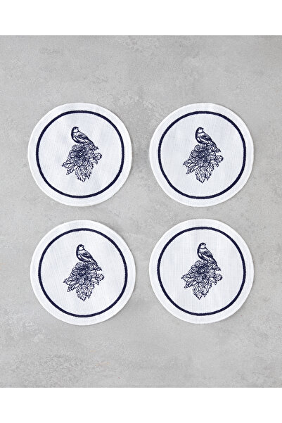 English Home Edenic Polyester 4'lü Bardak Altlığı 14 cm Beyaz - Lacivert