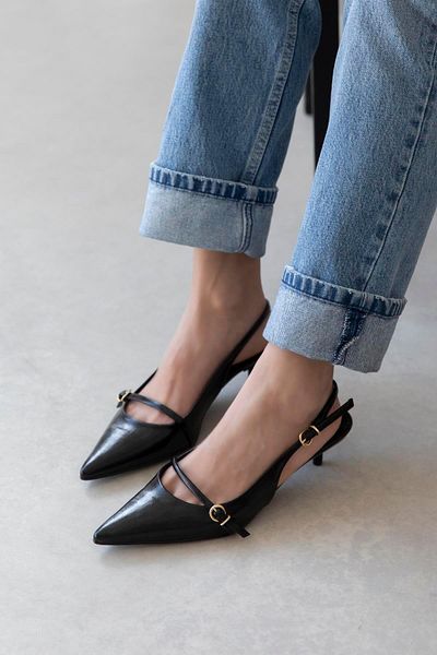 STRASWANS Valeria Women's Heeled Wrinkled Leather Shoes Black