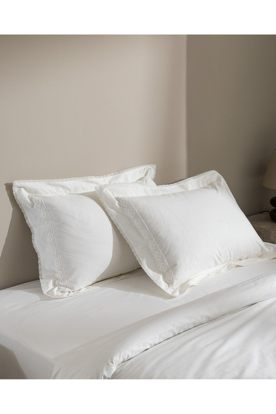 Madame Coco Kaviera King Size 100% Cotton Embroidered Duvet Cover Set - White