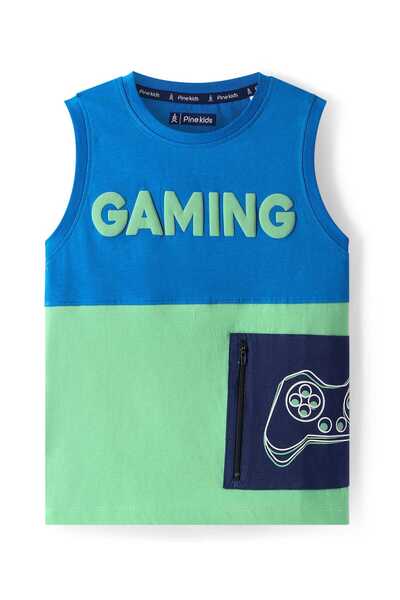 Pine kids تي شيرت باين كيدز بدون أكمام من القطن المحبوك، بتصميم مقطوع ومخيط، ...