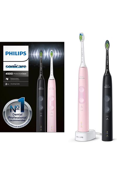 Philips Set periuță de dinți electrică Sonicare Protective Clean 4500, 2 capete (negru/roz)