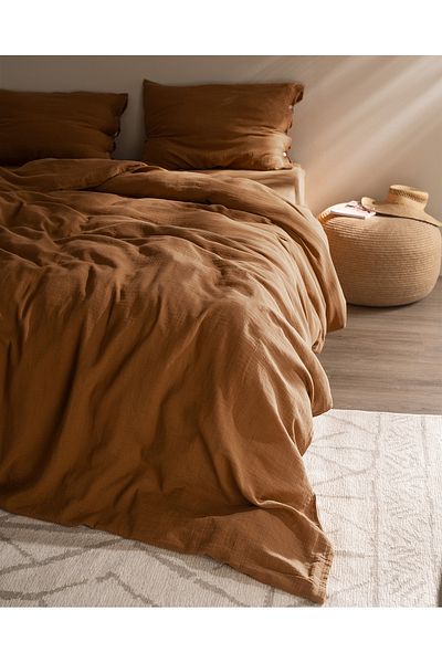 Madame Coco Marla Muslin Single 100% Cotton Elastic Duvet Cover Set - Cinnamon