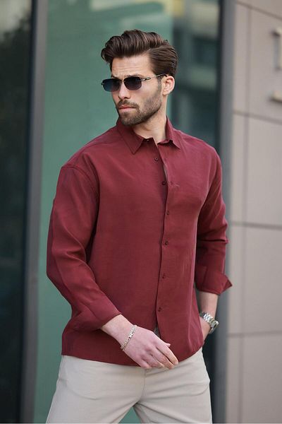 Madmext Claret Red Basic μακρυμάνικο ανδρικό πουκάμισο E6762
