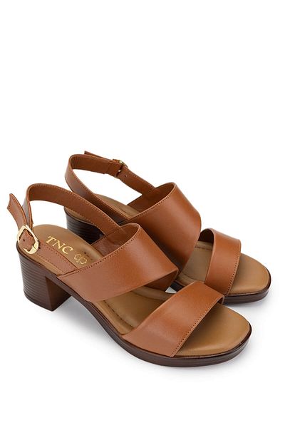 Tamer Tanca Women's Genuine Leather Tan Leather Heeled Sandals