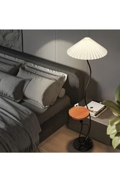 COOYA Floor Lamp, With Small Table Plate, Scandinavian Style, Suitable for Living Room/Bedroom/Bedside