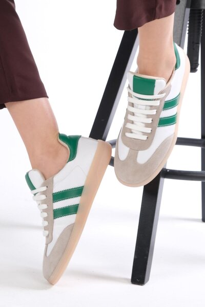 Mio Gusto Tindra Hakiki Deri Yeşil Renk Şeritli Kadın Spor Ayakkabı