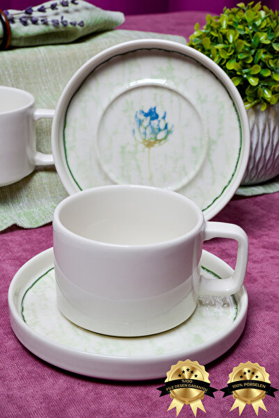 Heda Porselen Ebrusu 4 Parça 2 Kişilik Porselen Çay Fincan Takımı