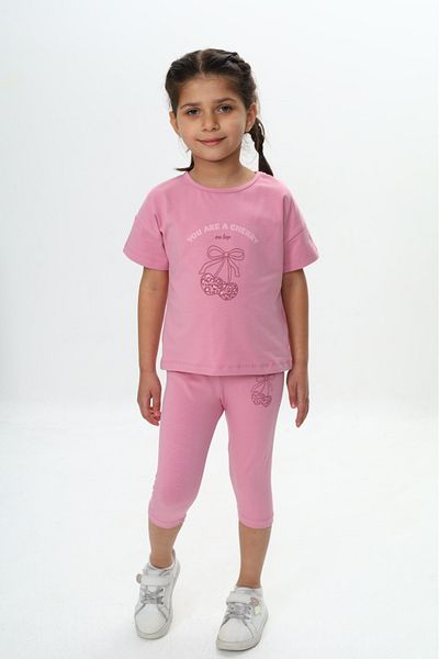 Toontoy Girl's Heart Bow Printed Capri Suit