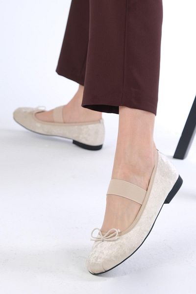 Mio Gusto Coleta Beige Color Banded Women's Ballerina Shoes
