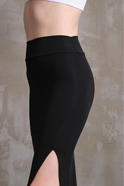 AVAVA Fustă lungă cu fante din material otoman pentru femei