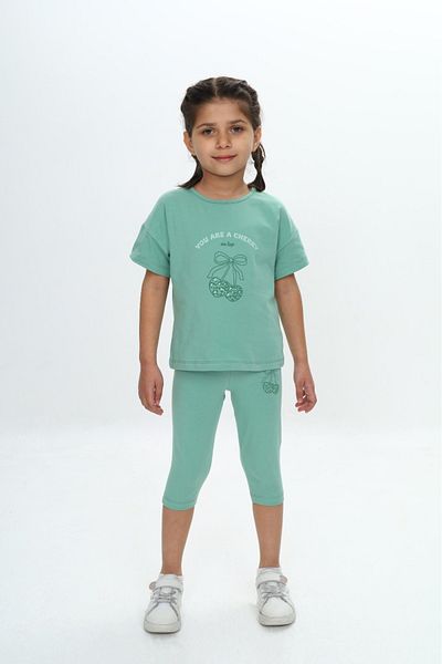 Toontoy Girl's Heart Bow Printed Capri Suit