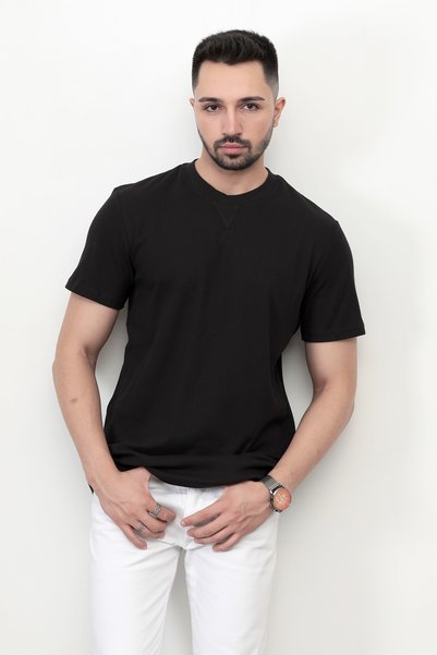 JB John Borners Black Unprinted Men's T-Shirt O Neck Regular Fit T-Shirt 2407