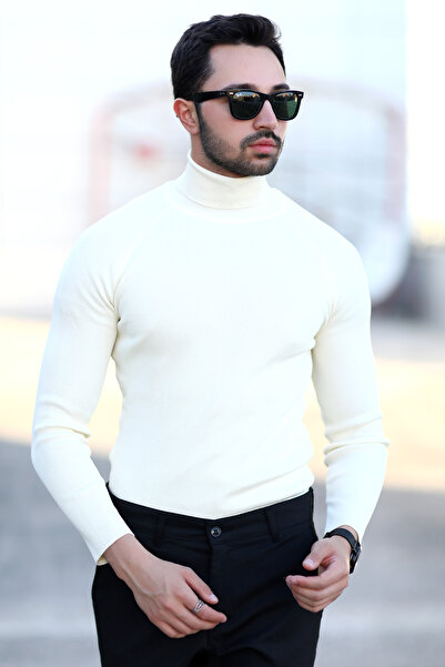 JB John Borners Men's turtleneck knit sweater white %100 micro flament knitwear - 1012