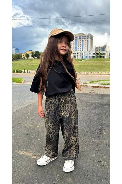 Daisy Dolly Set de tricou din bumbac Jean cu model leopard pentru fete