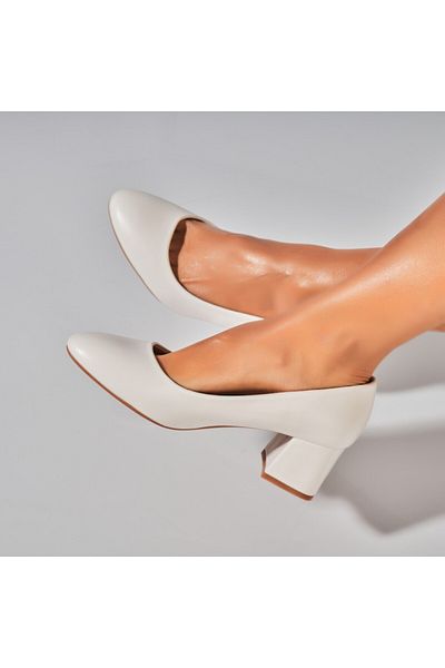 Joana Women's White Heeled Shoes Made of Ecological Leather Beyla2