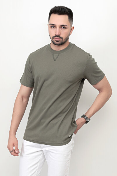 JB John Borners Ανδρικό μπλουζάκι χωρίς εκτύπωση O Neck Regular Fit T-shirt Khaki -â 2407